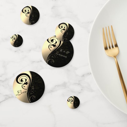Eleganter Black Damask ,Gold,Name der Liebe Konfetti (Gruppe)