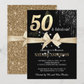 Eleganter Black Dripss Gold Glitzer 50. Einladung (Vorne/Hinten)