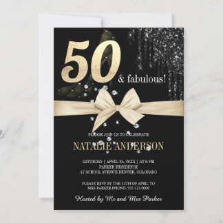 Eleganter Black Dripss Gold Glitzer 50. Einladung