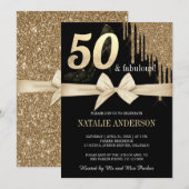 Eleganter Black Dripss Gold Glitzer 50. Einladung (Vorne/Hinten)