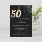 Eleganter Black Dripss Gold Glitzer 50. Einladung (Stehend Vorderseite)