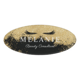 Eleganter Black Eyelash Gold Glitzer Kosmetologe Namenschild