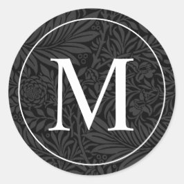 Eleganter Black Floral White Monogram Umschlag Auf Runder Aufkleber