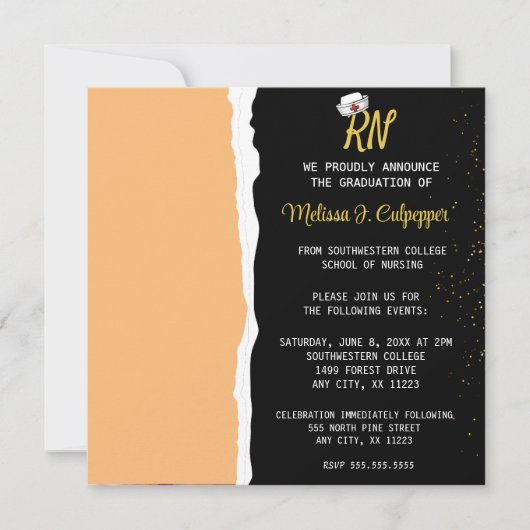 Eleganter Black Foto Nursing Abschluss Einladung (Vorderseite)