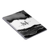 Eleganter Black Geode Agate Monogram Silver Glitze Notizblock (Rechte Seite)