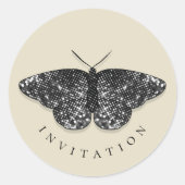 Eleganter Black Glitzer Butterfly Umschlag Aufkleb Runder Aufkleber (Vorderseite)