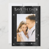 Eleganter Black Glitzer Diamond Foto Save the Date (Vorderseite)