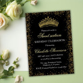 Eleganter Black Glitzer Gold Crown Sweet 16 Geburt Einladung