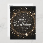 Eleganter Black Glitzer Happy Birthday Postcard Postkarte (Vorne/Hinten)