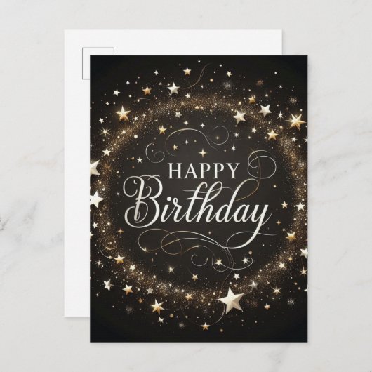 Eleganter Black Glitzer Happy Birthday Postcard Postkarte (Vorne/Hinten)