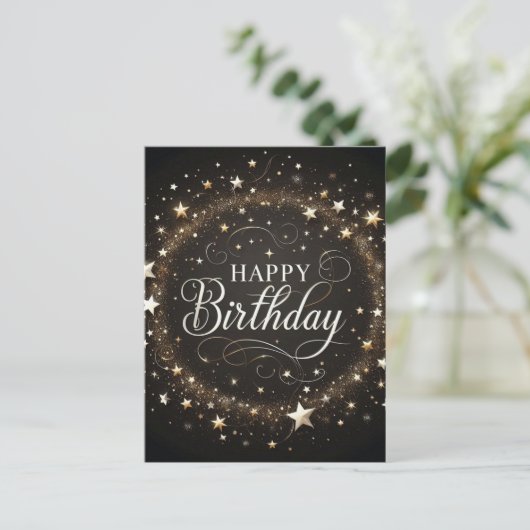 Eleganter Black Glitzer Happy Birthday Postcard Postkarte (Stehend Vorderseite)