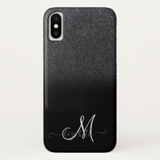 Eleganter Black Glitzer Ombre Monogram Case-Mate iPhone Hülle (Rückseite)