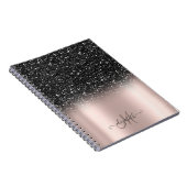 Eleganter Black Glitzer Ombre Monogram Rose Gold Notizblock (Rechte Seite)