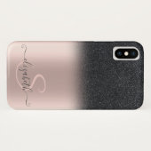 Eleganter Black Glitzer Ombre Rose Gold Monogram Case-Mate iPhone Hülle (Rückseite (Horizontal))