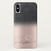 Eleganter Black Glitzer Ombre Rose Gold Monogram Case-Mate iPhone Hülle (Rückseite)