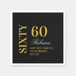 Eleganter Black Gold 60 Geburtstagsparty Cocktail Serviette