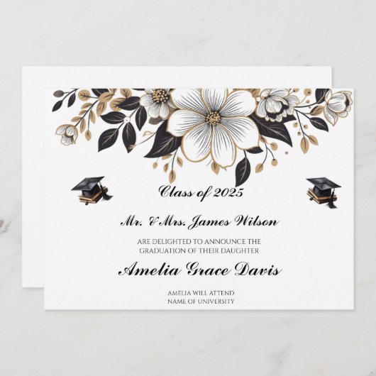 Eleganter Black & Gold Abschluss Ankündigung (Vorne/Hinten)