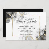 Eleganter Black Gold Alkohol Tinte Einladung (Vorne/Hinten)