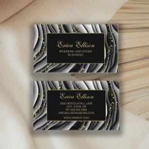 Eleganter Black Gold Alkohol Tinte Hochzeitsplaner Visitenkarte
