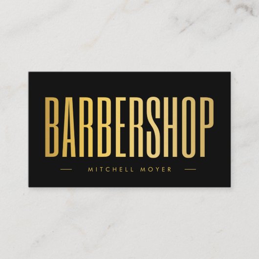 Eleganter Black & Gold Barbershop Minimalistisch Visitenkarte (Vorderseite)