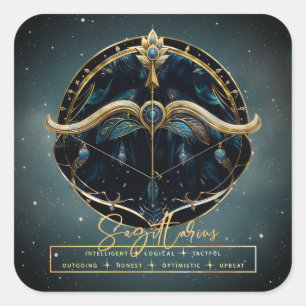 Eleganter Black Gold Bow Arrow Sun Sign Sagittariu Quadratischer Aufkleber