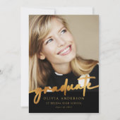 Eleganter Black Gold Calligraphy Abschluss Ankündigung (Vorderseite)