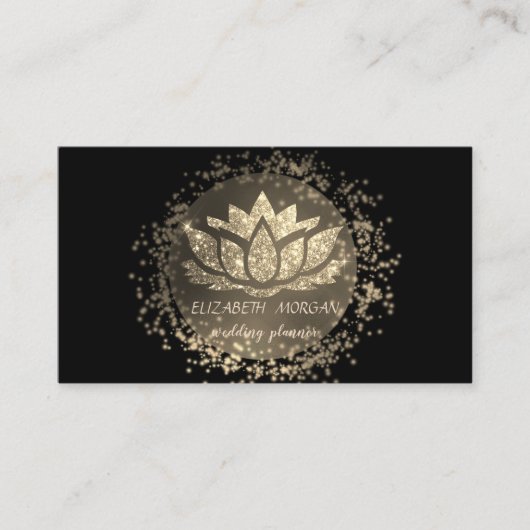Eleganter Black ,Gold Confetti Glitzer Lotus Visitenkarte (Vorderseite)