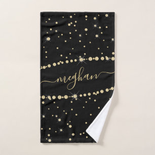 Eleganter Black Gold Confetti Glitzer Mit Monogram Handtuch