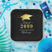 Eleganter Black Gold Confetti Script Abschluss Pappteller (Party)