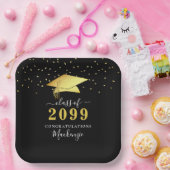 Eleganter Black Gold Confetti Script Abschluss Pappteller (Party)