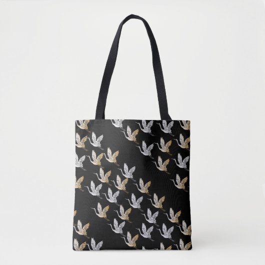 Eleganter Black Gold Crane Modernes Japanisch Tasche (Vorderseite)