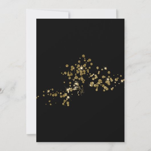 Eleganter Black Gold Dust Confetti Erwachsene Gebu Einladung (Rückseite)