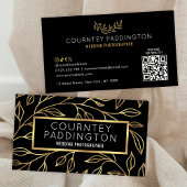 Eleganter Black & Gold Floral Moderner, stilvoller Visitenkarte