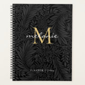 Eleganter Black Gold Floral Script Monogram Calend Planer (Vorderseite)