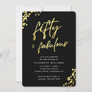 Eleganter Black Gold Fünfzig und fabelhafter Gebur Einladung