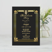 Eleganter Black & Gold Gatsby Junggeselinnen-Absch Einladung (Stehend Vorderseite)