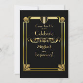 Eleganter Black & Gold Gatsby Junggeselinnen-Absch Einladung (Rückseite)