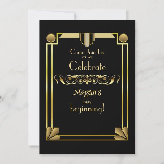 Eleganter Black & Gold Gatsby Junggeselinnen-Absch Einladung (Rückseite)