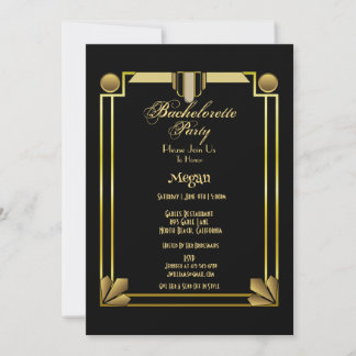 Eleganter Black & Gold Gatsby Junggeselinnen-Absch Einladung