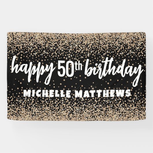 Eleganter Black Gold Geburtstag Banner (Horizontal)