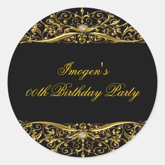 Eleganter Black & Gold Geburtstagsticker Runder Aufkleber (Vorderseite)