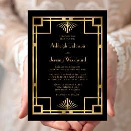 Eleganter Black Gold Geo Vintage Hochzeit des Deko Einladung