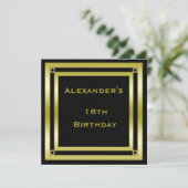 Eleganter Black & Gold Gerahmt Man's 16. Geburtsta Einladung (Stehend Vorderseite)