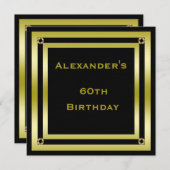 Eleganter Black & Gold Gerahmt Man's 60. Geburtsta Einladung (Vorne/Hinten)