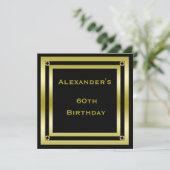 Eleganter Black & Gold Gerahmt Man's 60. Geburtsta Einladung (Stehend Vorderseite)