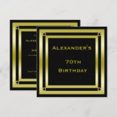Eleganter Black & Gold Gerahmt Man's 70. Geburtsta Einladung (Vorne/Hinten)