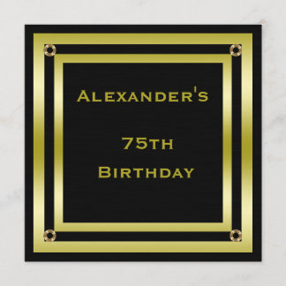 Eleganter Black & Gold Gerahmt Man's 75. Geburtsta Einladung