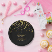 Eleganter Black & Gold Glitzer 50. Geburtstag Pappteller (Party)