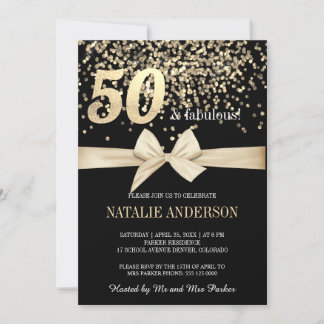 Eleganter Black Gold Glitzer 50. Geburtstagsparty Einladung