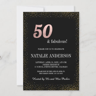 Eleganter Black Gold Glitzer 50. Geburtstagsparty Einladung